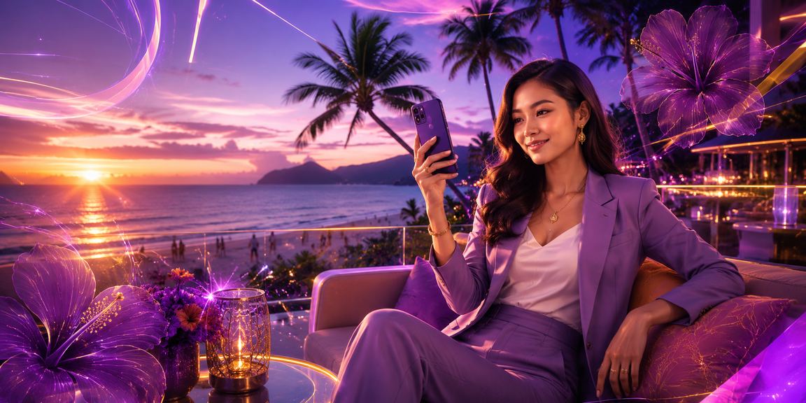 Pengguna Malaysia mengakses akaun f700 melalui telefon mudah alih di Langkawi
